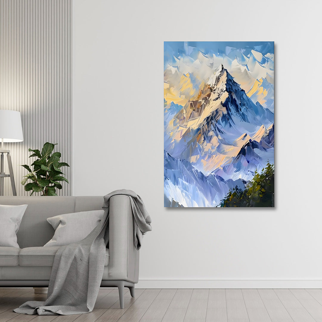Abstract Mountain Landscape Wall Painting | Modern Snow Peak Canvas Art | Vertical Acrylic UV Printed Wall Decor for Living Room Bedroom