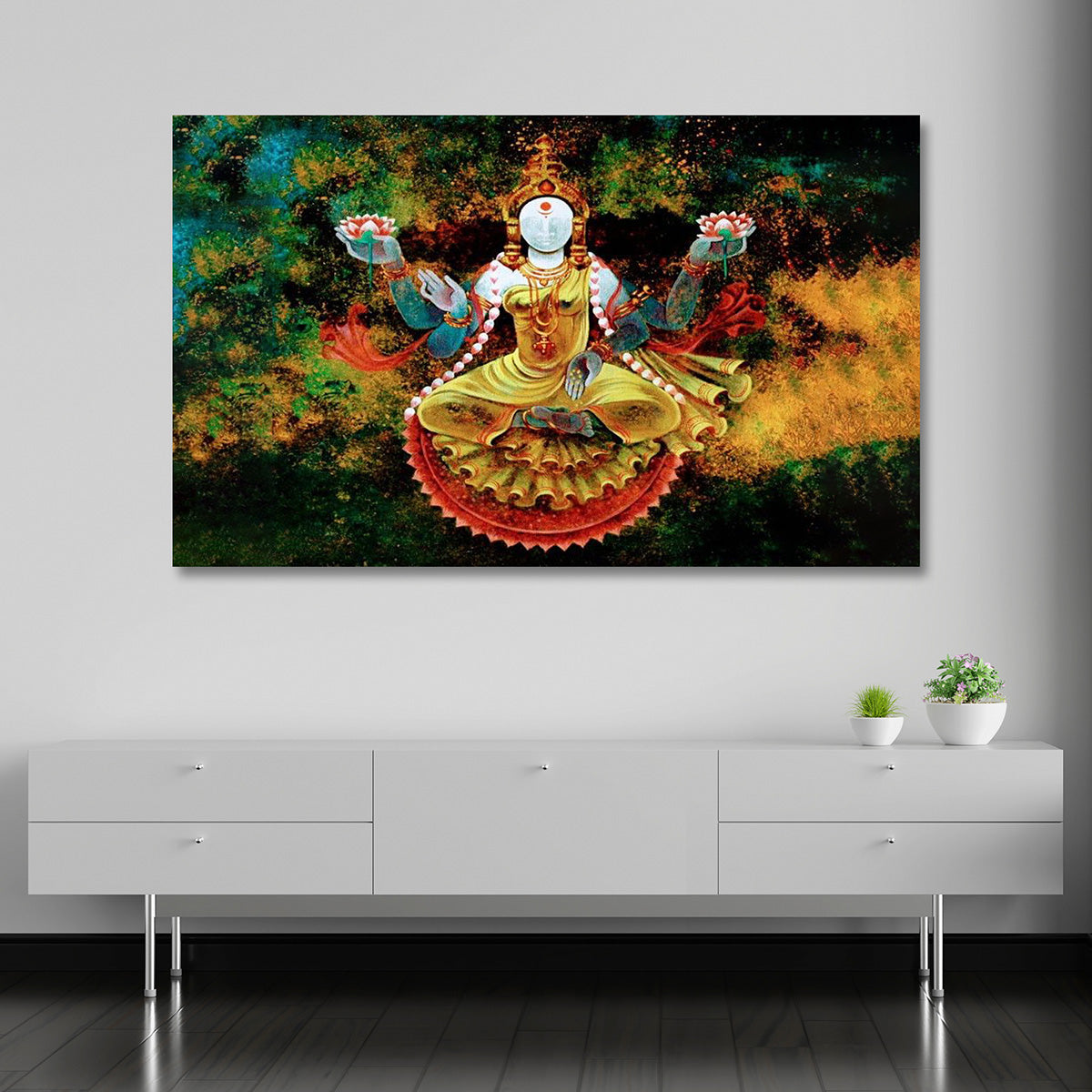 Goddess Lakshmi Lotus Canvas Painting Spiritual Wall Art for Living Room