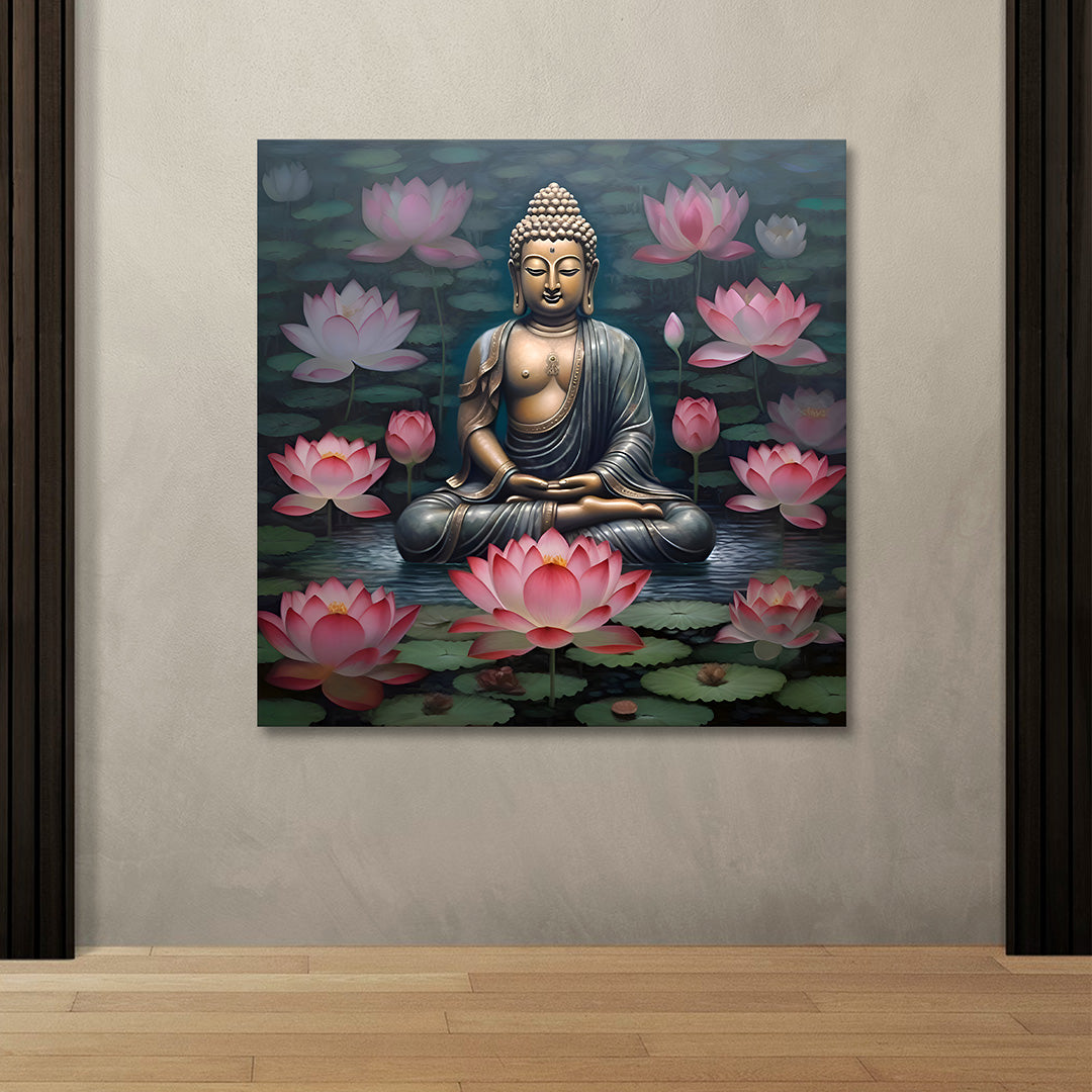 Buddha Lotus Canvas Painting Spiritual Wall Art for Home Decor