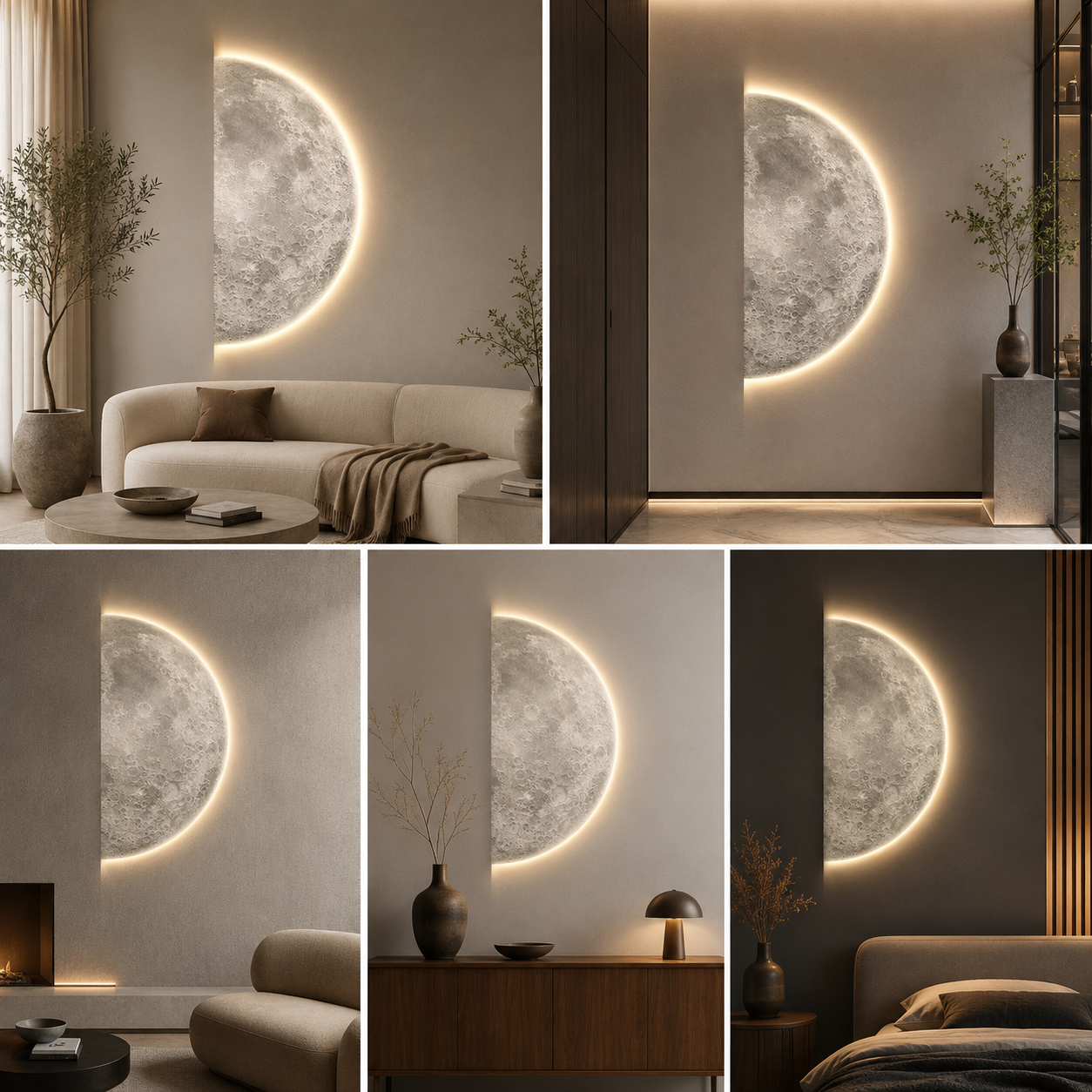 Modern LED Moon Wall Panel Light | 3D Lunar Surface Backlit Wall Art | Luxury Ambient Wall Decor