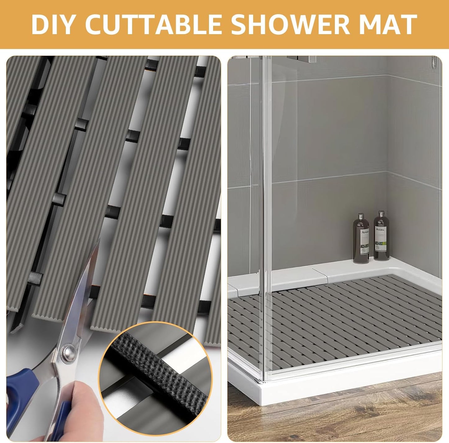 PVC Shower Bath Mat with Non Suction Anti Slip (Grey)