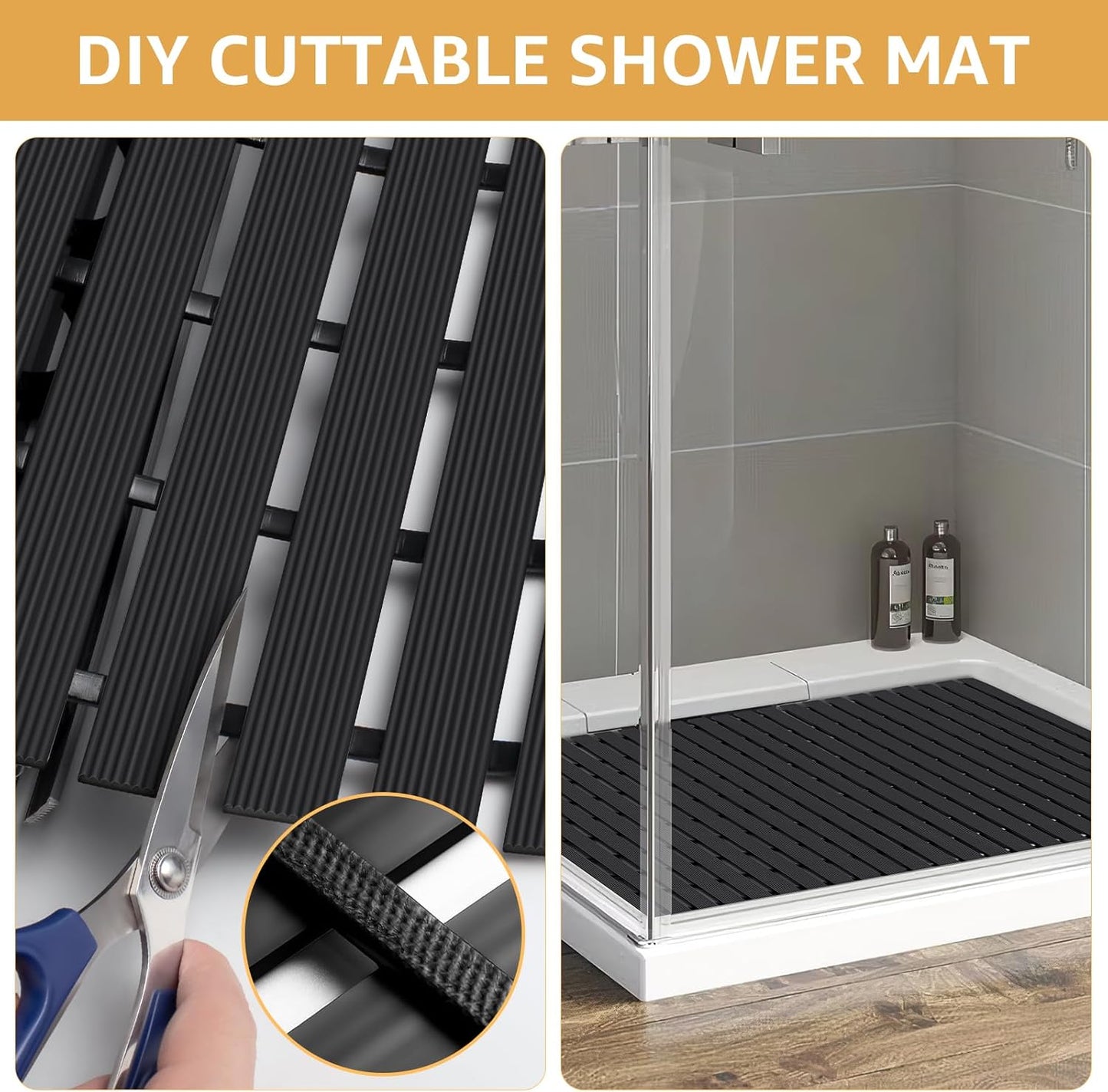 Non-Slip Shower Mat for Bathrooms Laundry Room (Beige) (Black)