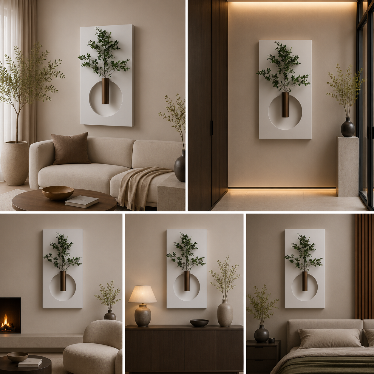 Modern Minimalist Circle Cut Wall Vase Panel | Decorative Wall Mounted Flower Holder with Shelf | Elegant Home Decor