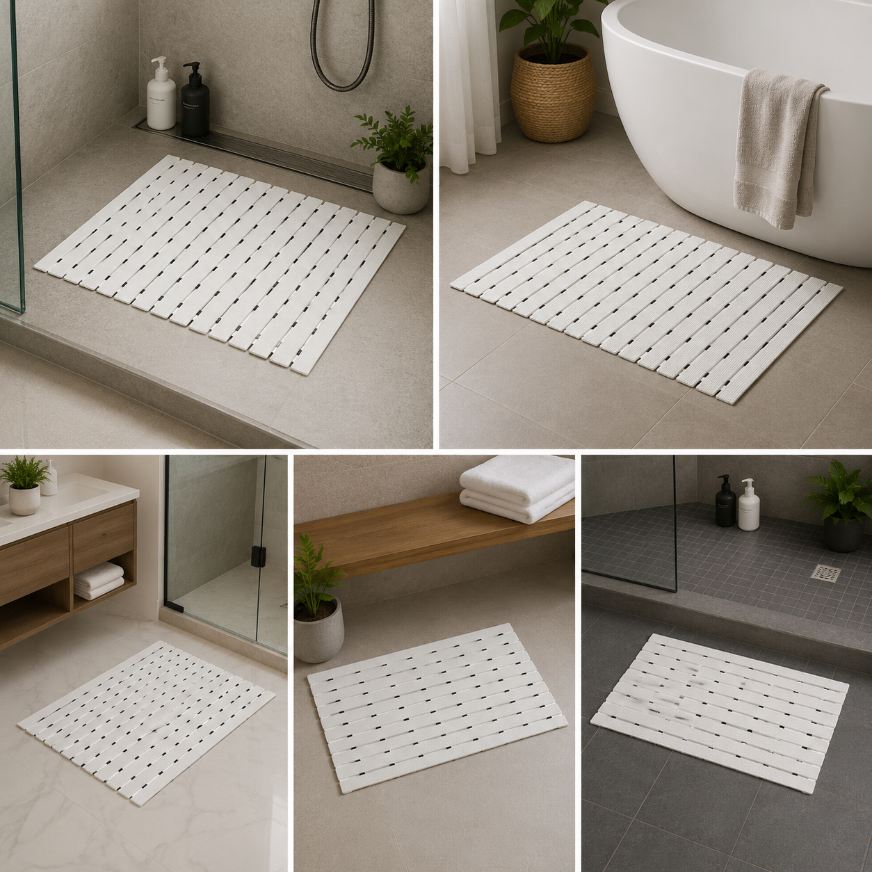 PVC Shower Bath Mat with Non Suction Anti Slip (60 cm By 46 Cm) (White)