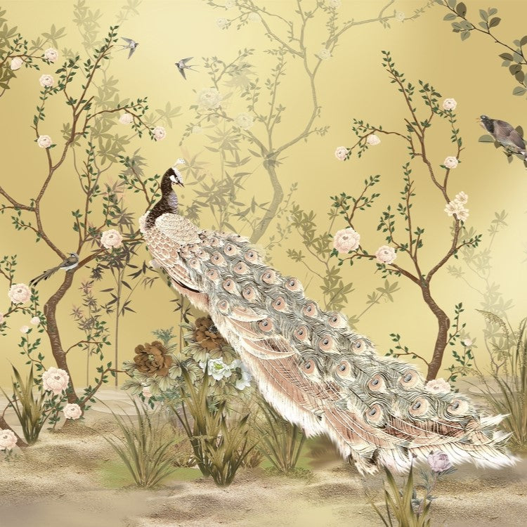 Peacock on a Floral Tree Wallpaper for Living Room
