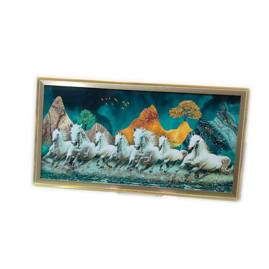 7 Running Horses Painting Wall Frame for Living Room Wall Decor golden frame painting for living room decor