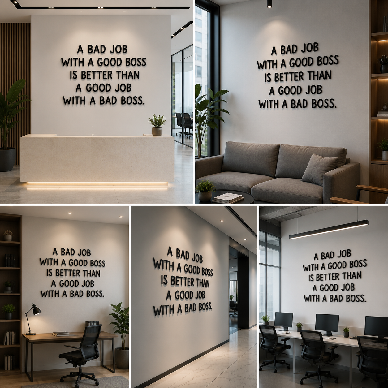 Motivational Acrylic Wall Sign A Bad Job With A Good Boss – Inspirational Quote Wall Decor for Office, Cafe & Workspace Interiors