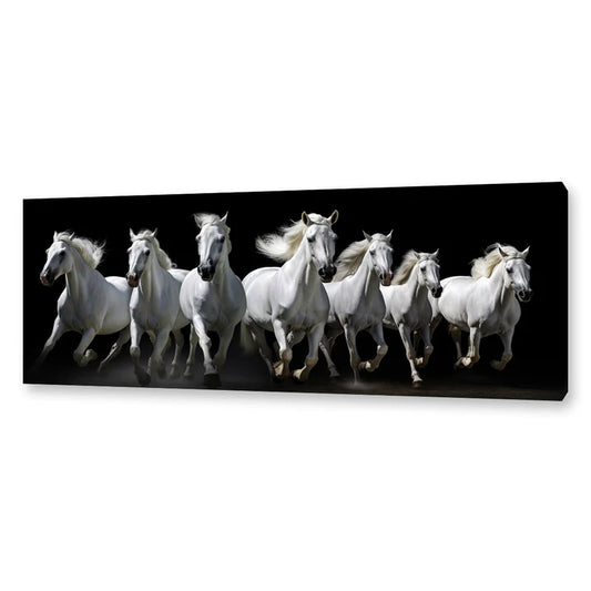 Seven White Running Horses Painting | Vastu Canvas Painting