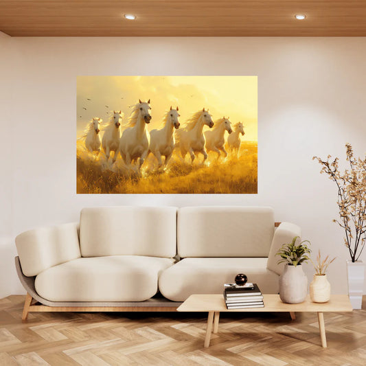 Seven White Running Horses Painting | Vastu Canvas Painting