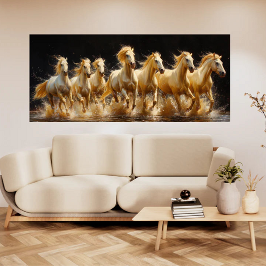 Seven White Running Horses Painting | Vastu Canvas Painting