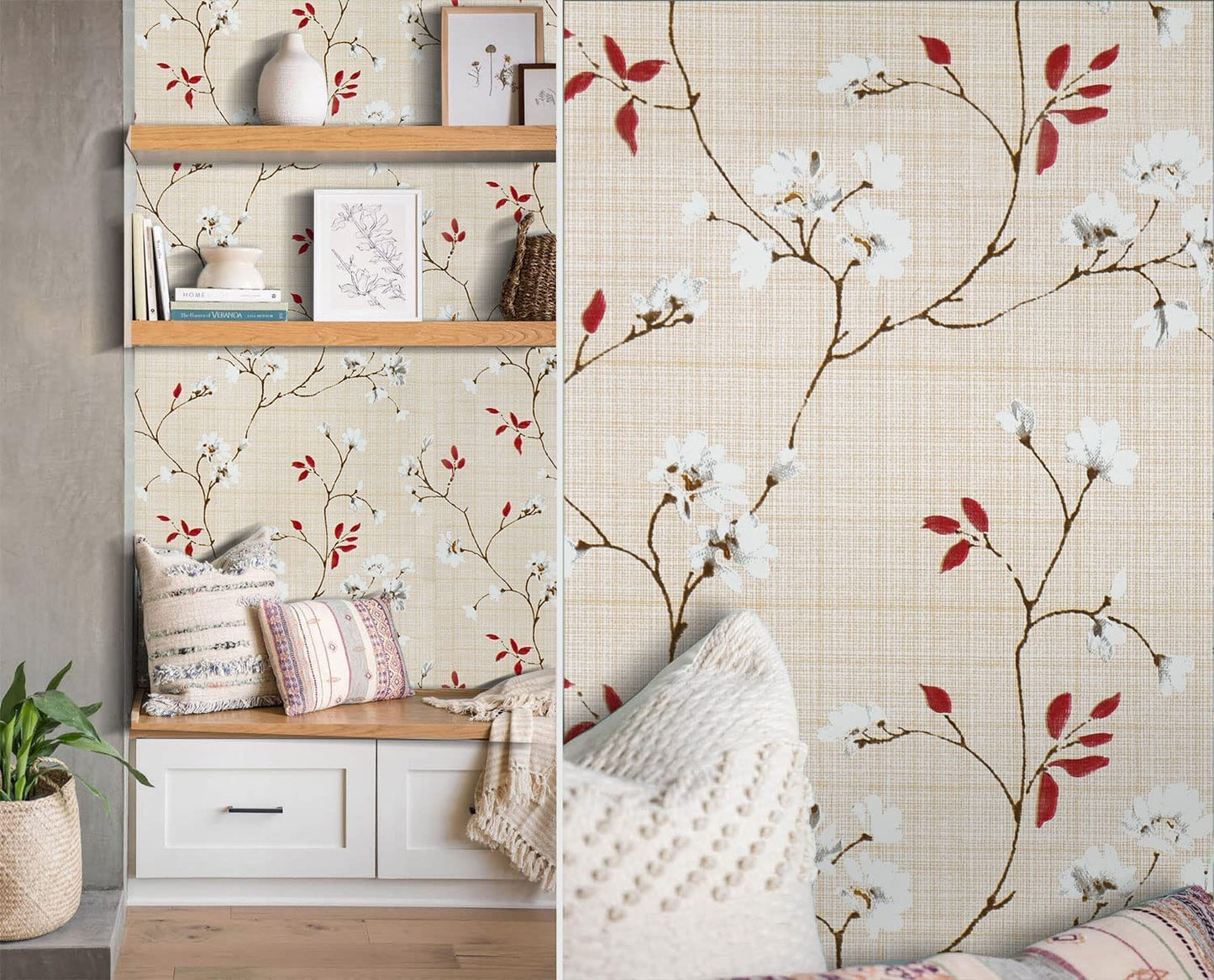 Self Adhesive Wallpaper for Wall Decor Waterproof Vinyl Stickers PVC Wall Papers (45 cm x 300 cm) (Beige Flower)