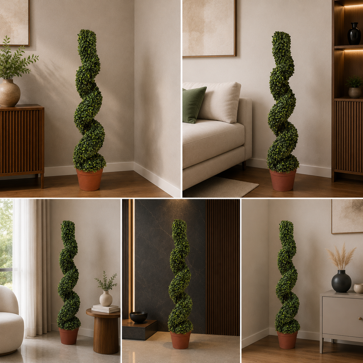 Boxwood Spiral Tree Cement-Filled Pot Indoor Artificial Plants 103 cm