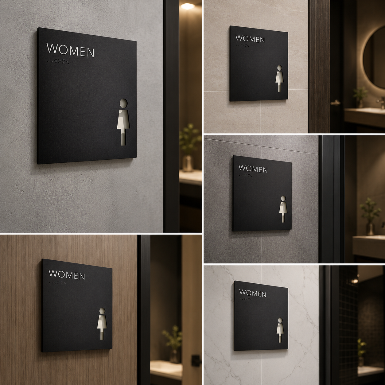 Accessible Women Restroom Sign with Braille | Modern Female Washroom Plaque | ADA Bathroom Door Signage for Office Hotel Hospital