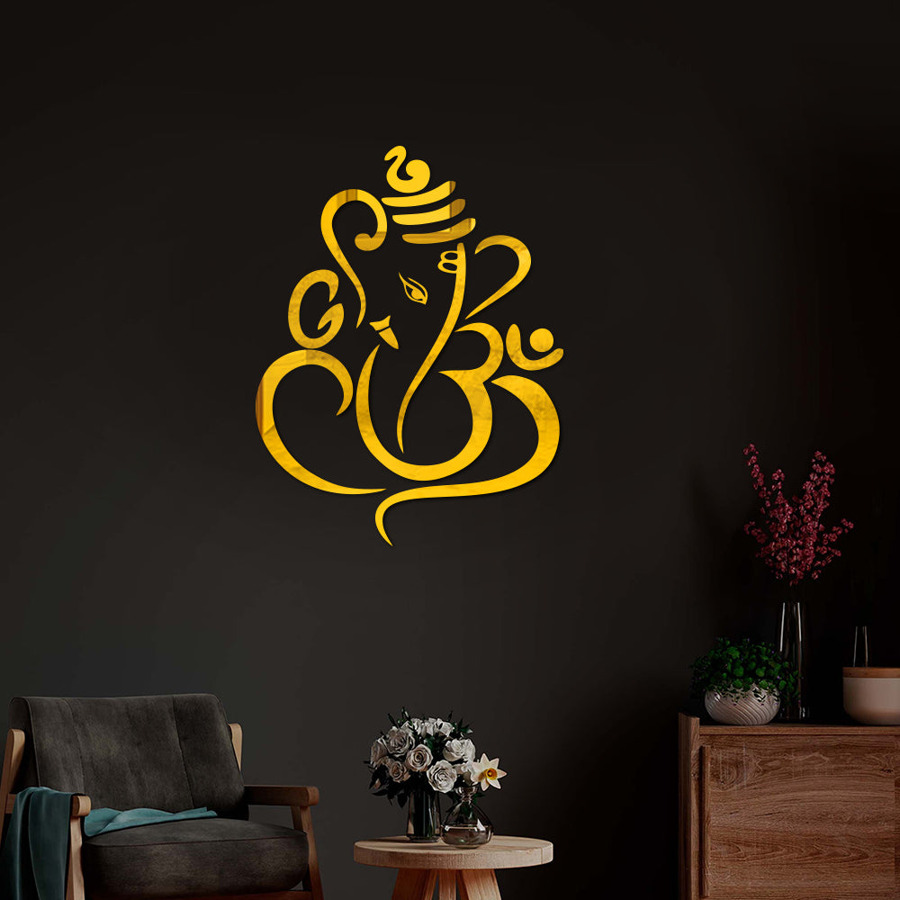 3D Metal Golden SS Lord Ganesha Wall Decor for Building Facade 30 X 30 Inches
