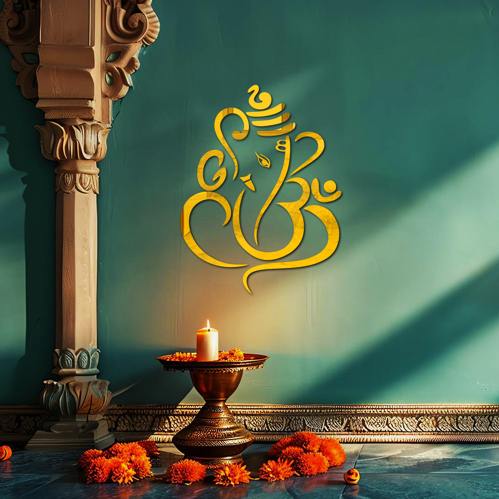 3D Metal Golden SS Lord Ganesha Wall Decor for Building Facade 18 X 18 Inches