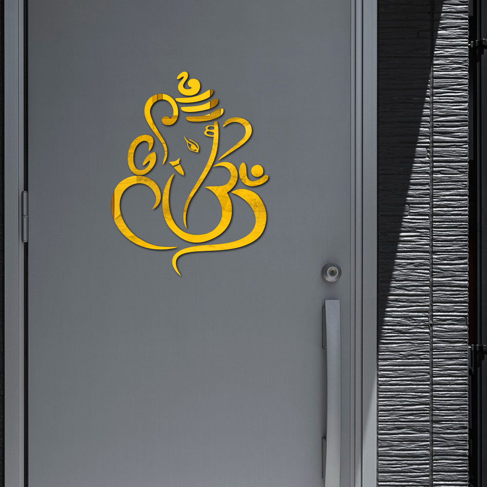 3D Metal Golden SS Lord Ganesha Wall Decor for Building Facade 24 X 24 Inches