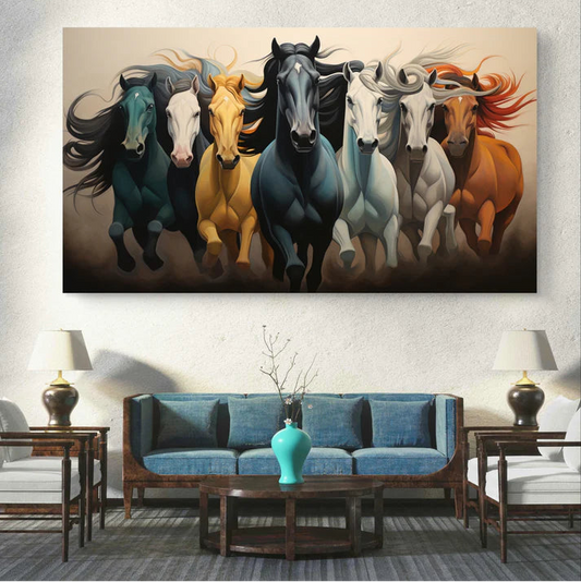 Seven Running Horses Painting | Vastu Canvas Painting