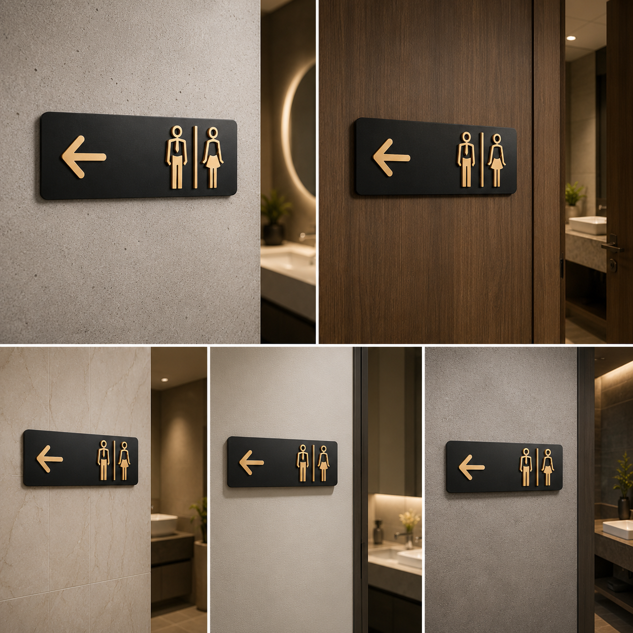 Directional Restroom Sign with Arrow | Modern Men Women Washroom Wayfinding Plaque | Bathroom Wall Signage for Hotel Office Mall