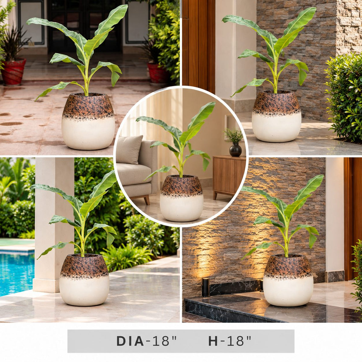 Modern Two Tone Round Planter Pot 18 Inch for Garden, Balcony, Patio & Home Decor