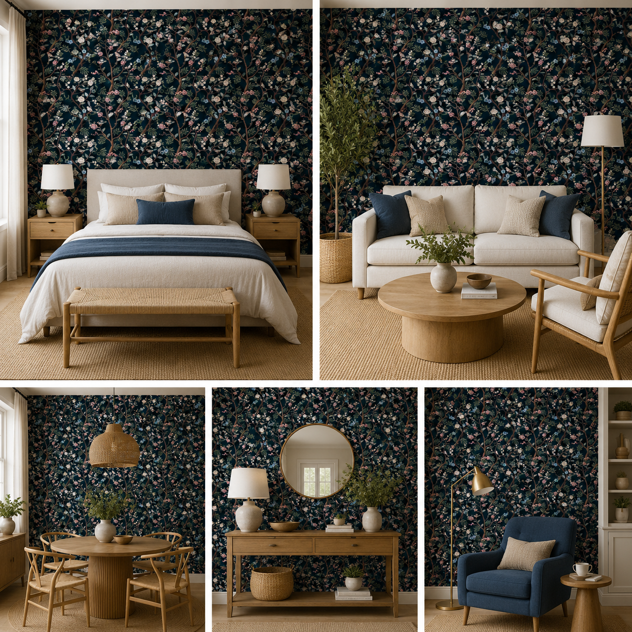 Birds on Floral Tree Wallpaper for Home