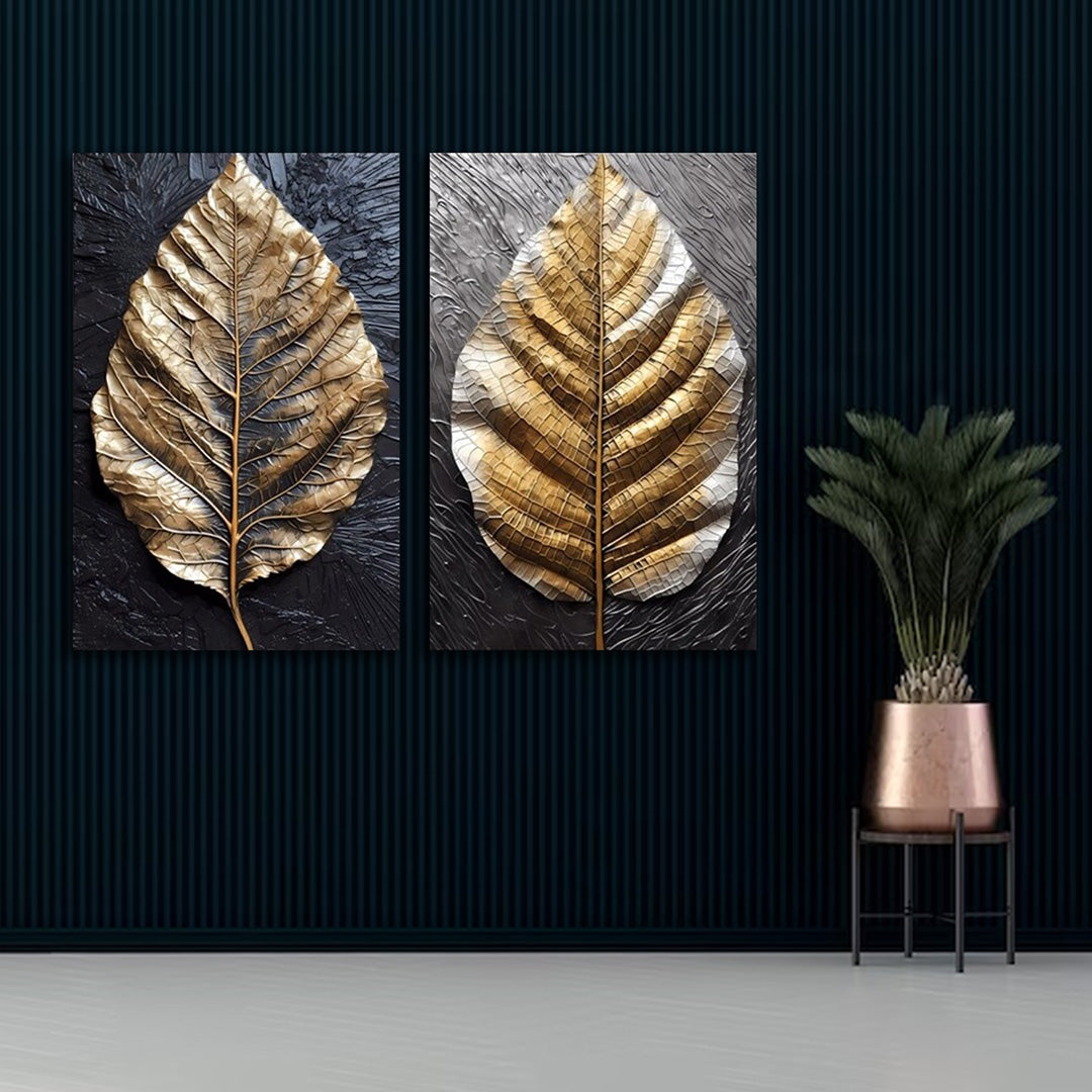 Abstract Gold Leaf Canvas Painting Wall Art for Living Room Decor – The ...