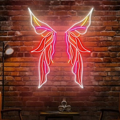 Angel Wings Neon Light for Wall Decors | Big Large Size Angel Wings Neon Light for Selfie Point | Custom Neon Sign (48 by 48 inches) Neon sign of wings on a brick wall