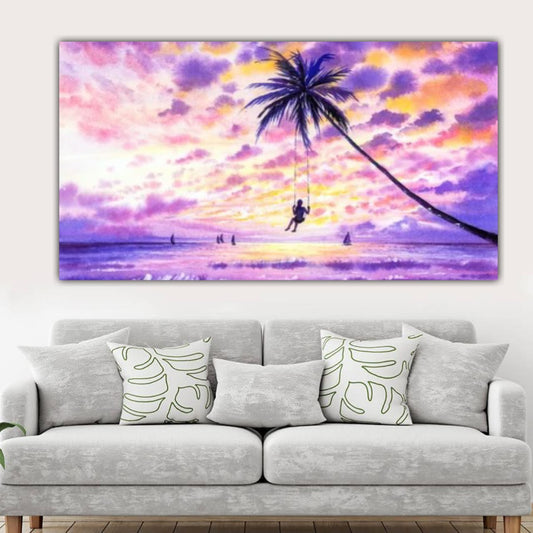 Beach view Canvas Painting with Frame for Wall Decoration Landscape Colorful Sky