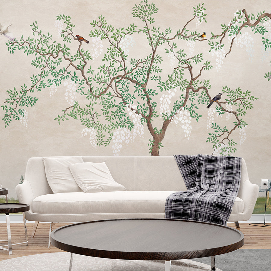 Birds Green tree Wallpaper Self Adhesive Mural Wallpaper | Customized Wallpaper