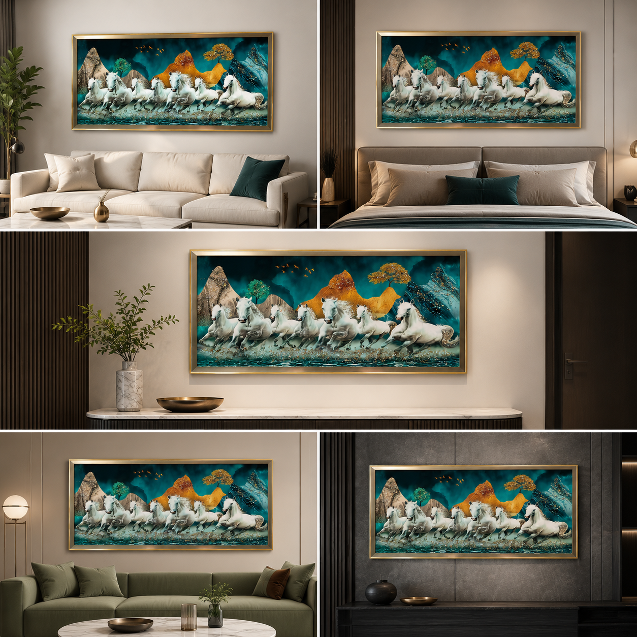 7 Running Horses Painting Wall Frame for Living Room Wall Decor