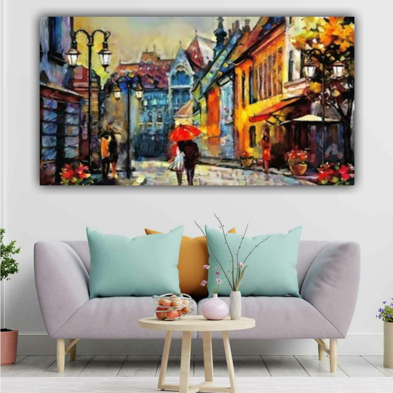 Canvas Painting Couples Walking Landscape Wall Painting Frame
