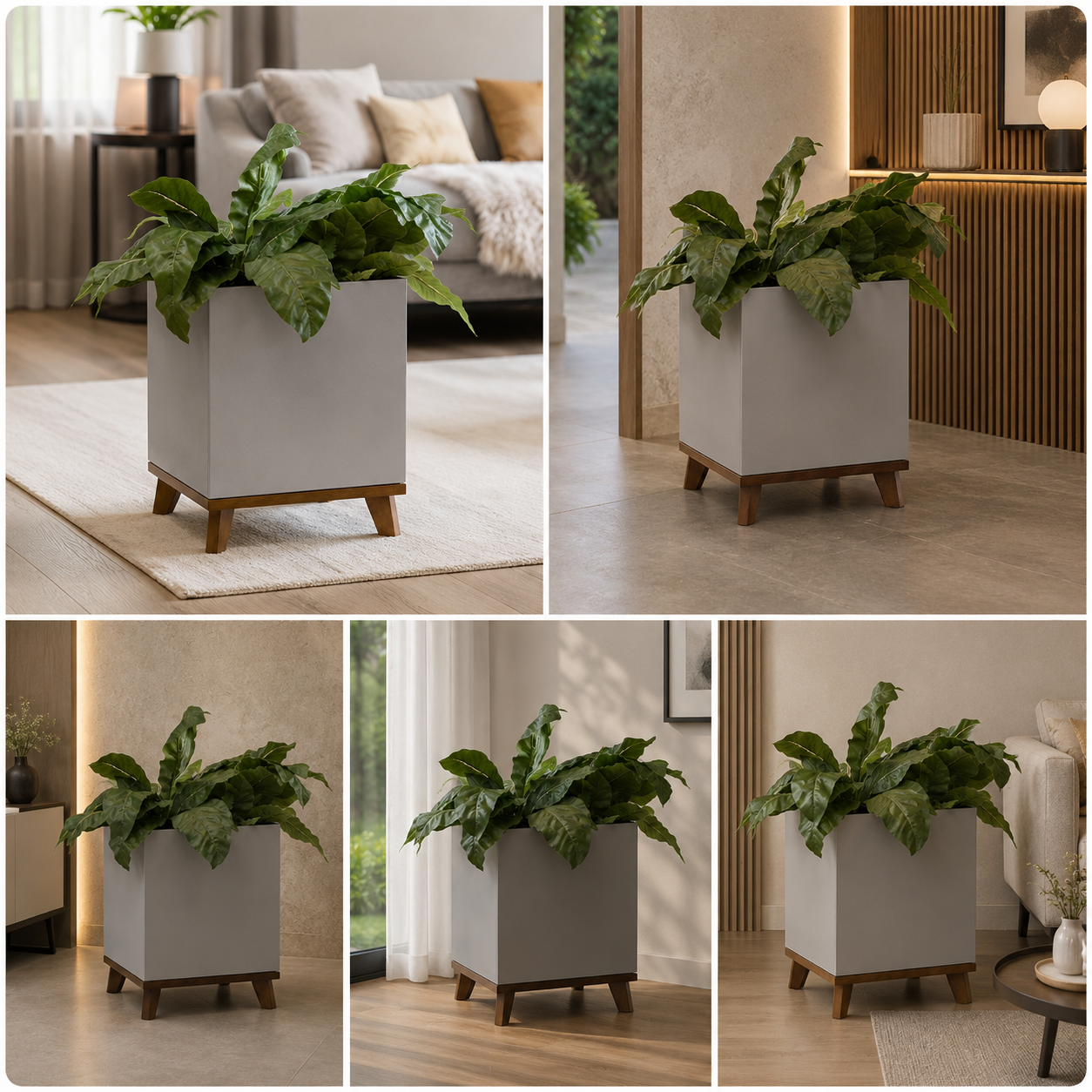 Luxury square planter stand with green indoor plant for living room styling