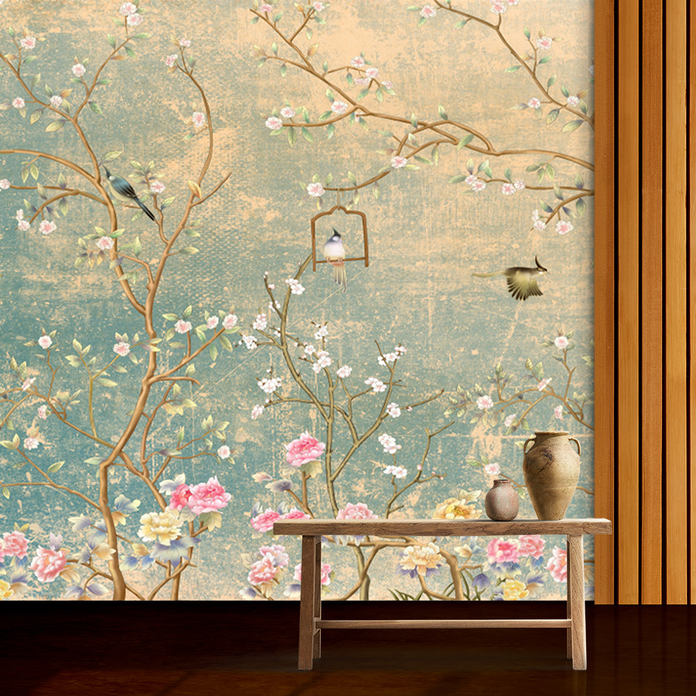 Premium Flower Tree and Birds Wallpaper for Living Room