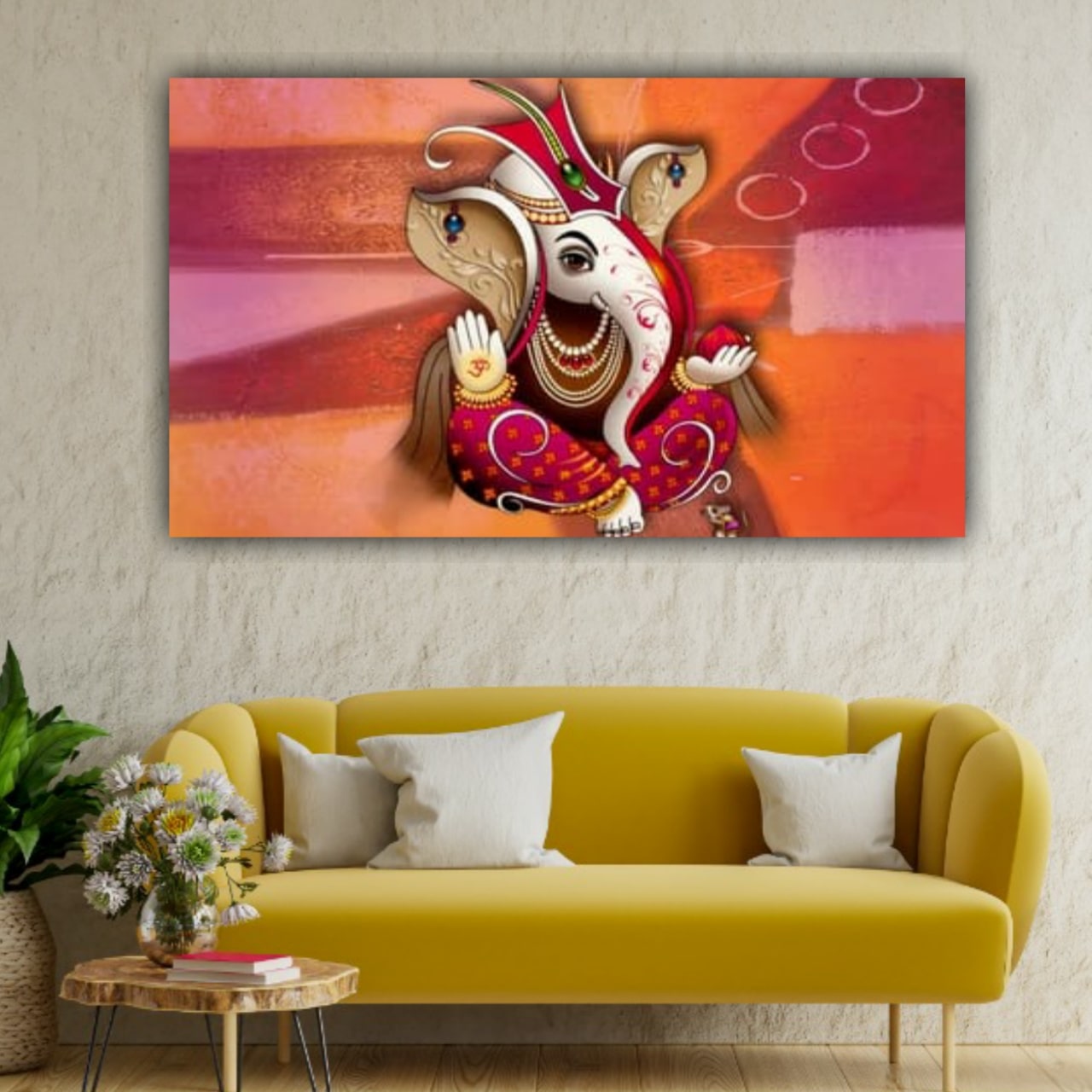 Beautiful Lord Ganesha Painting Canvas Wall Frame for Wall Decoration