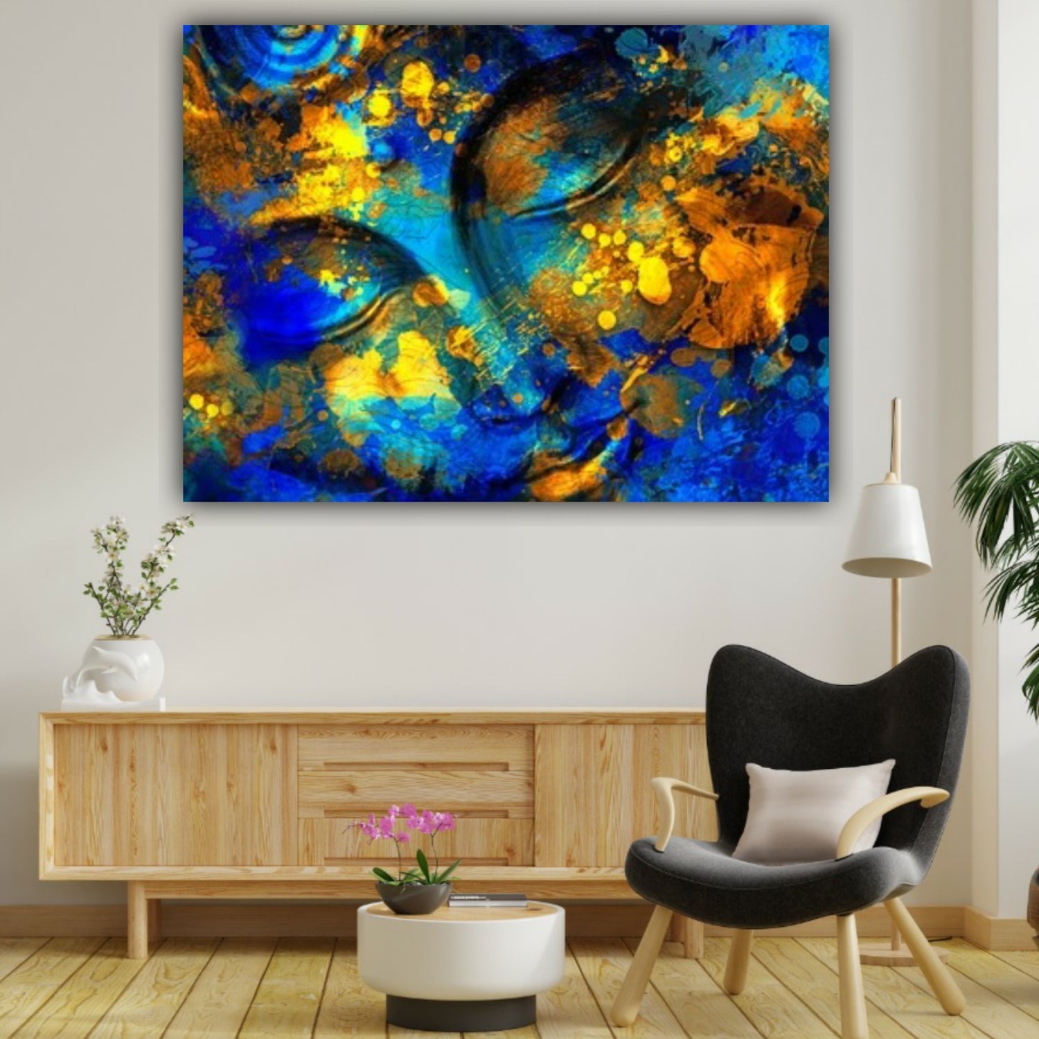 Golden Blue Canvas Wall painting Frame for Living Room Wall Decor | Gifting
