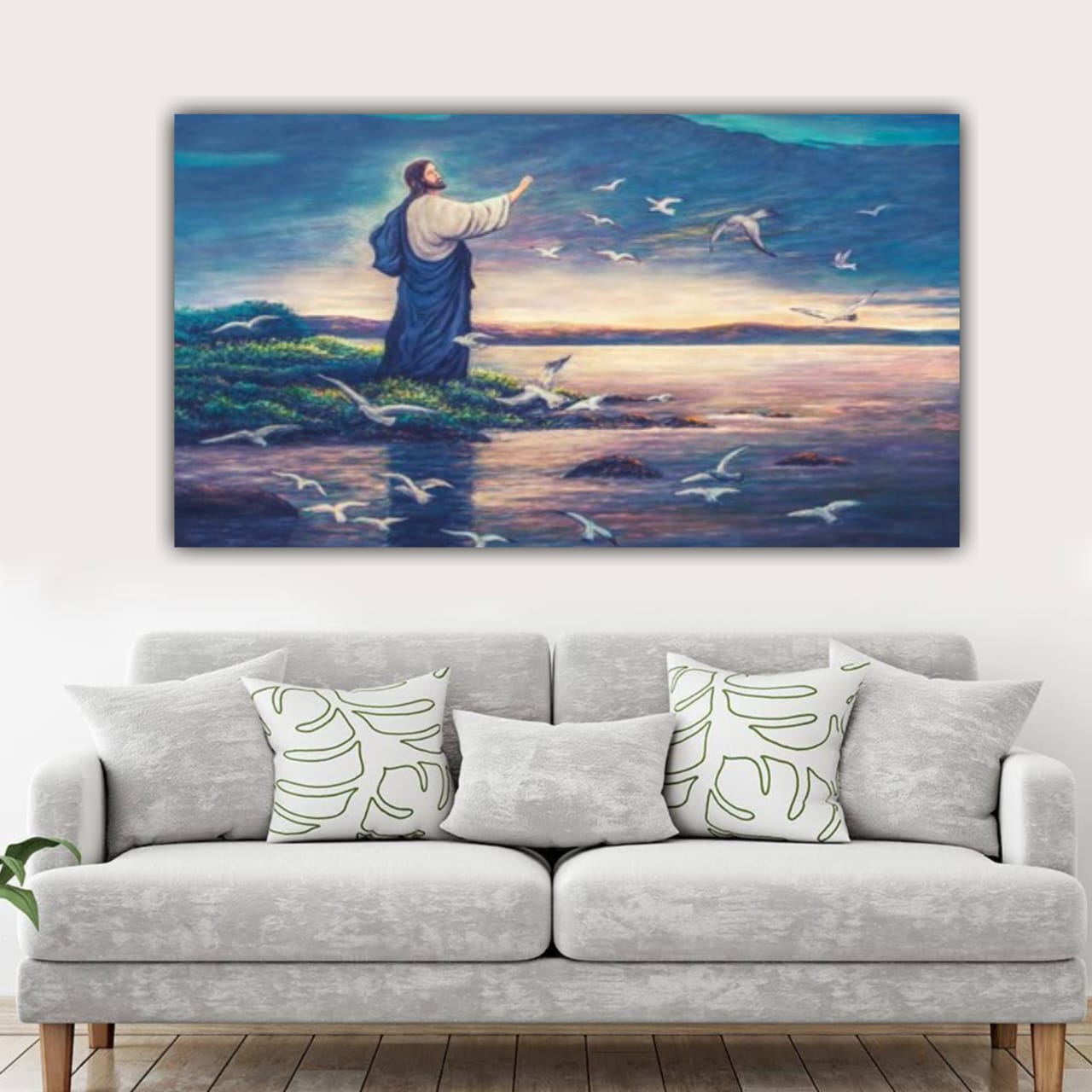 Beautiful Jesus Painting Canvas Wall Frame | Jesus Christ Painting Near A River Bank