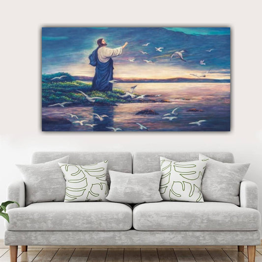 Beautiful Jesus Painting Canvas Wall Frame | Jesus Christ Painting Near A River Bank