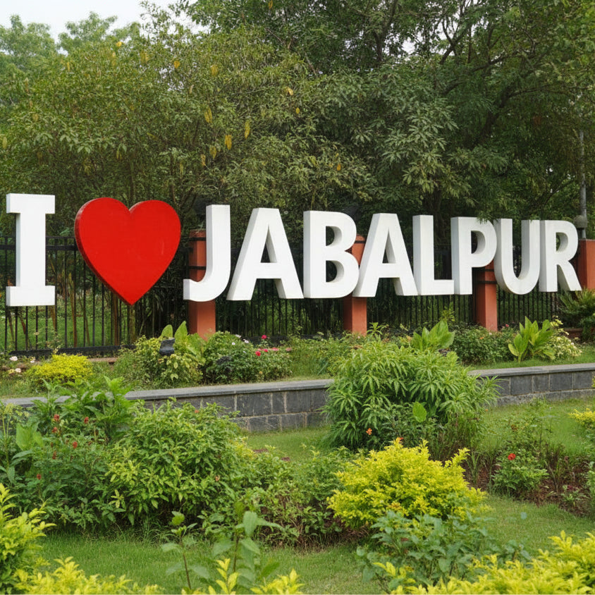 Custom LED Letter Sign “I Love Kandivali” with Green Wall Backdrop | Outdoor Illuminated City Branding Signboard