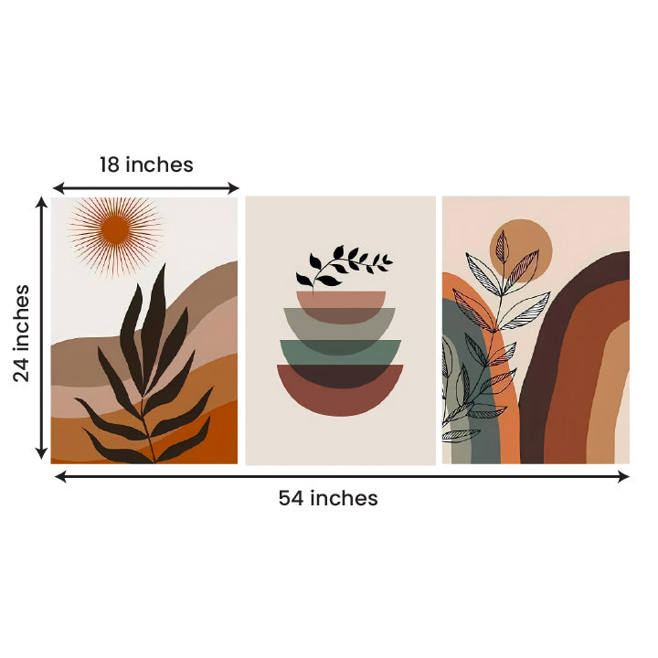 Mid century style botanical and abstract canvas wall decor panels for home