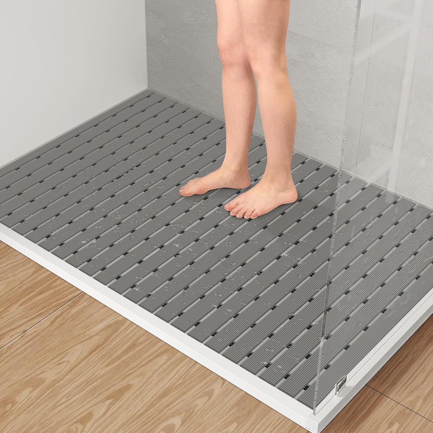 PVC Shower Bath Mat with Non Suction Anti Slip (Grey)