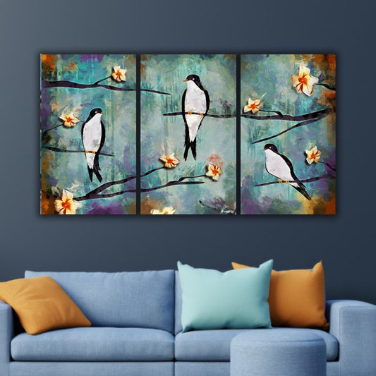 Canvas Painting Parrot Flower Art with Frame for Living Room Wall Decoration