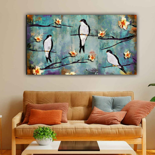 Canvas Painting Frame for Living Room Wall Decoration | Parrot on Flower Tree