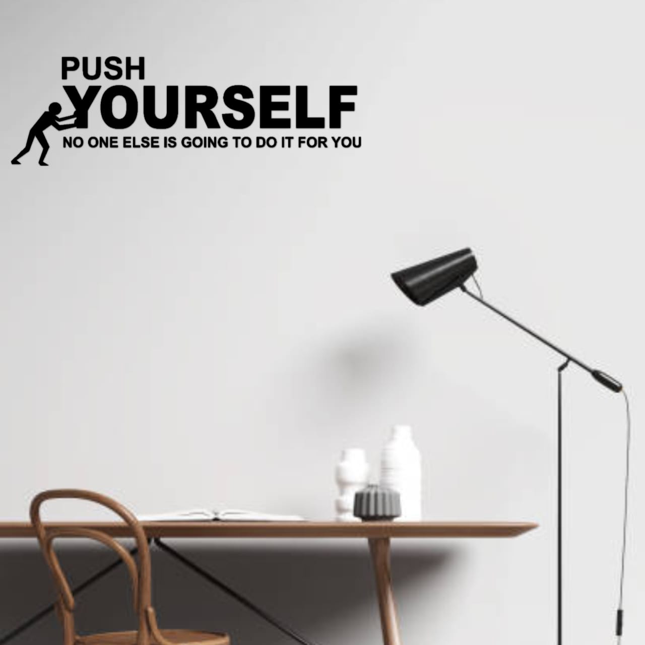 Push Yourself 3D Motivational Quote Black Wall Decor (36x24 Inc)