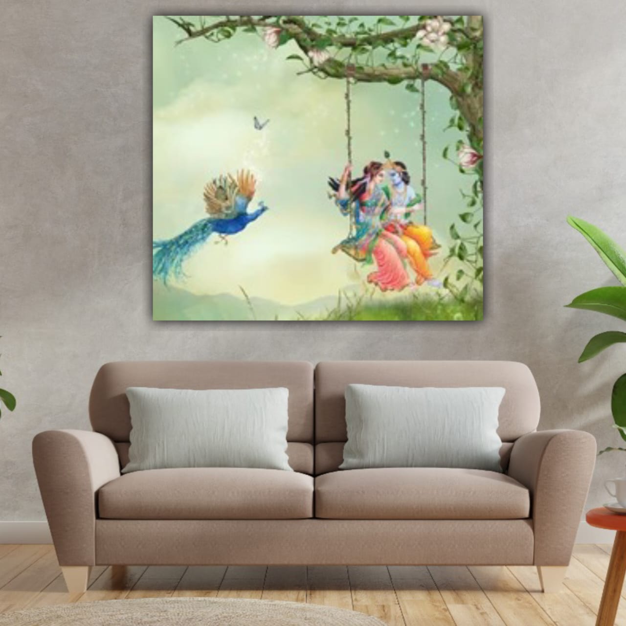 Radha Krishna Tree Swing Art Painting for Living Room Decor