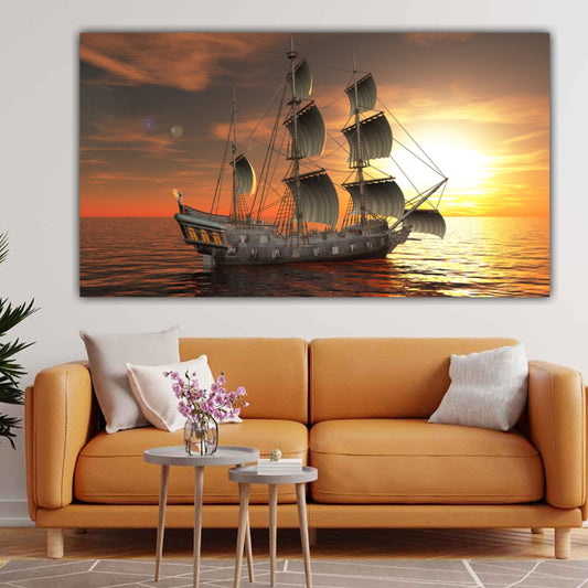 Canvas Painting Beautiful Sailing Boat Landscape Wall Painting Frame