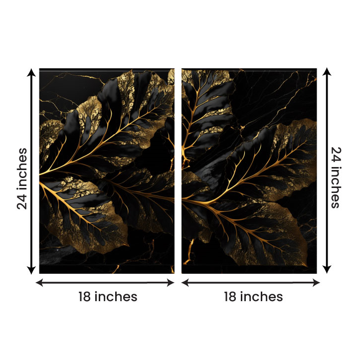 Abstract Gold Leaf Canvas Painting Wall Art – Large Size Frame (18 x 24 Inches Each Part)