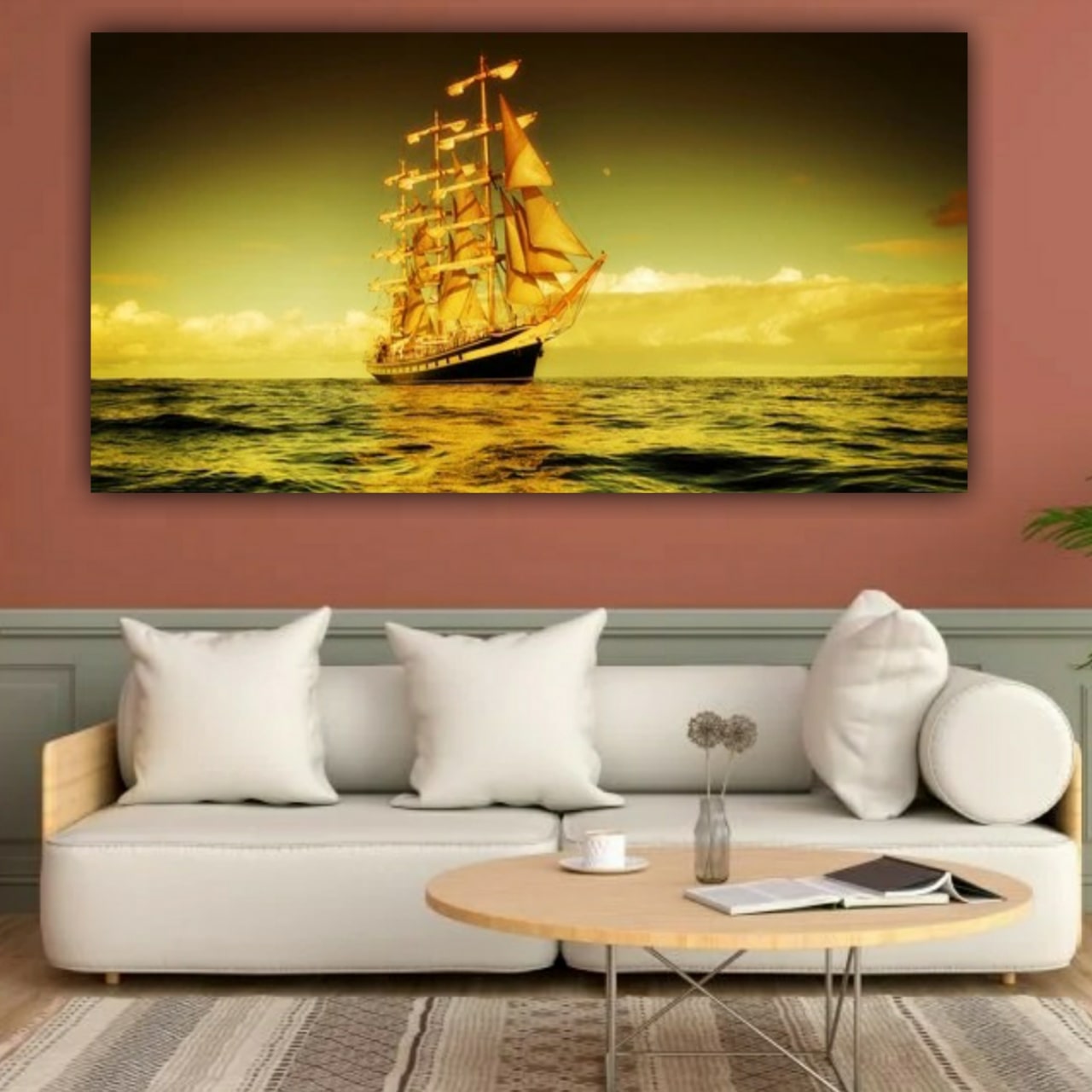 Canvas Painting Beautiful Sea and Ship Wall Painting Frame