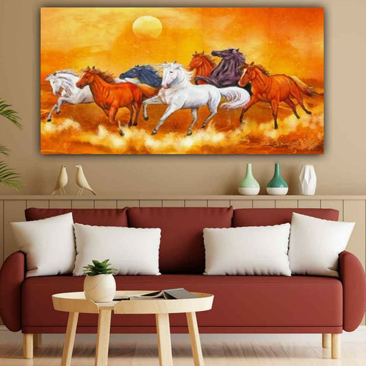 Seven Horses Vastu Painting Canvas Wall Frame | Wall Decor