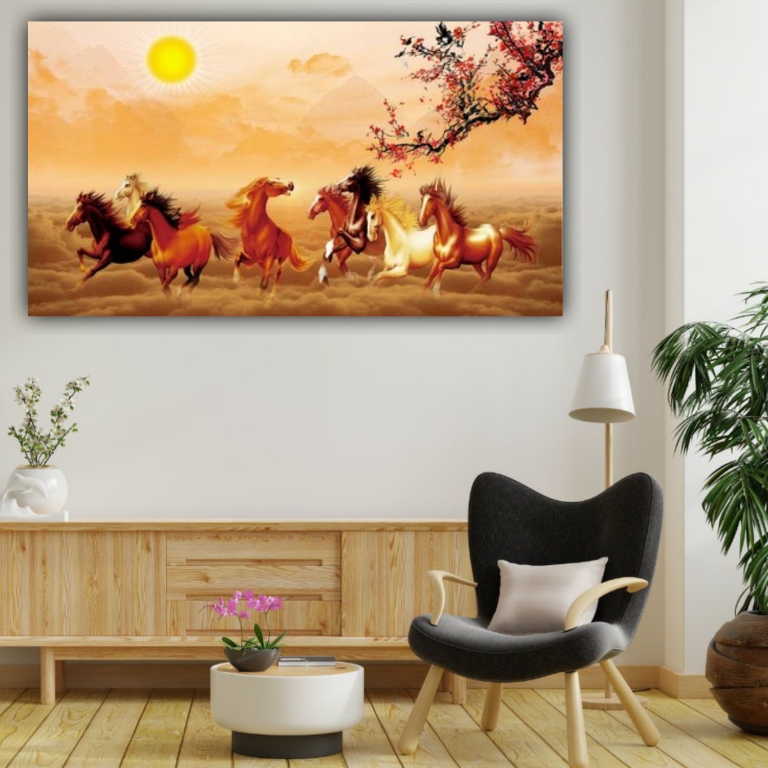 Seven Horses Vastu Painting Canvas Wall Frame