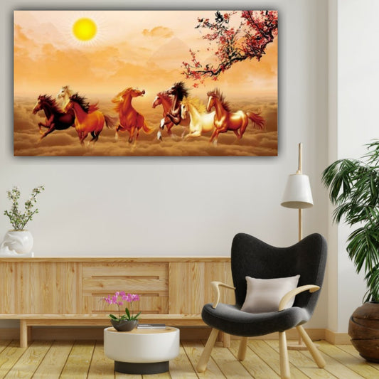 Seven Horses Vastu Painting Canvas Wall Frame