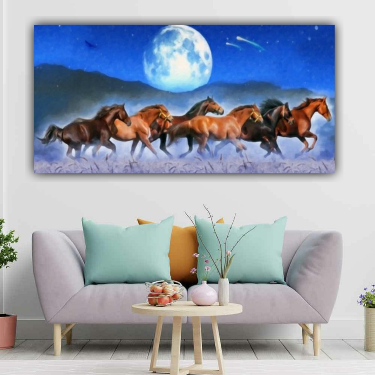 Seven Running Horses Vastu Painting Canvas Wall Frame | Vastu Paintings